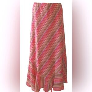 Russell Kemp striped skirt with elastic waist and uneven hem.